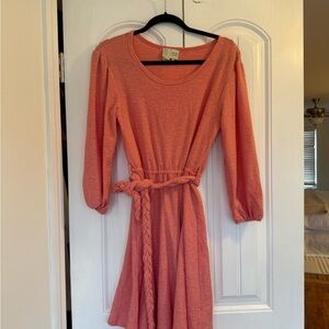 Coral Pink Dress with Braided Belt